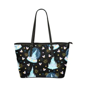 Castles And Snow Globes Leather Tote Bag