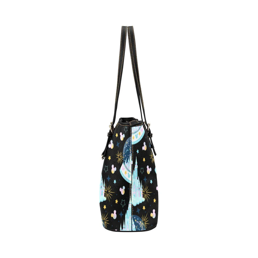 Castles And Snow Globes Leather Tote Bag