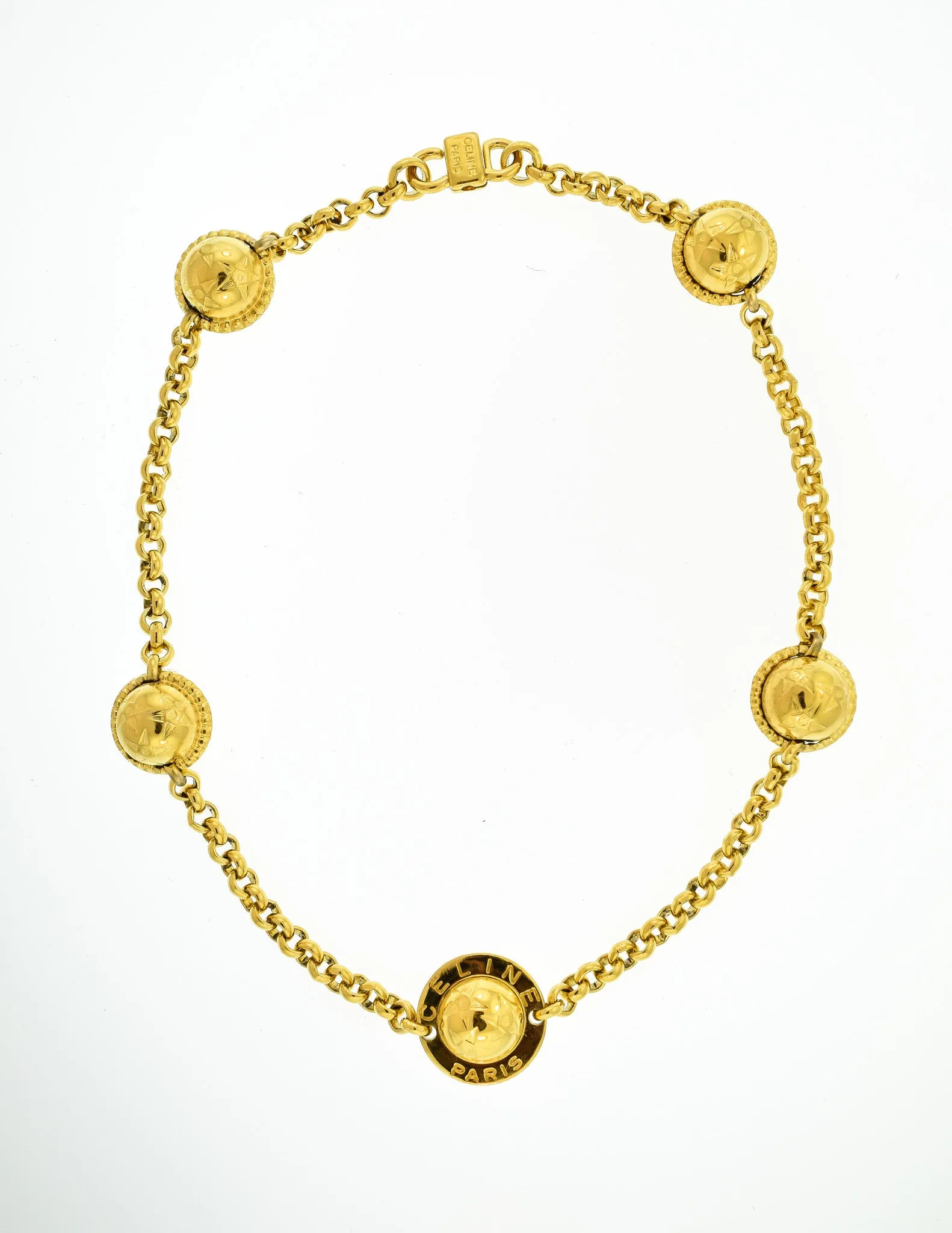 Celine Vintage Gold Star Globe Choker Necklace