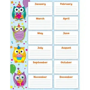 Colorful Owls Birthday Chart