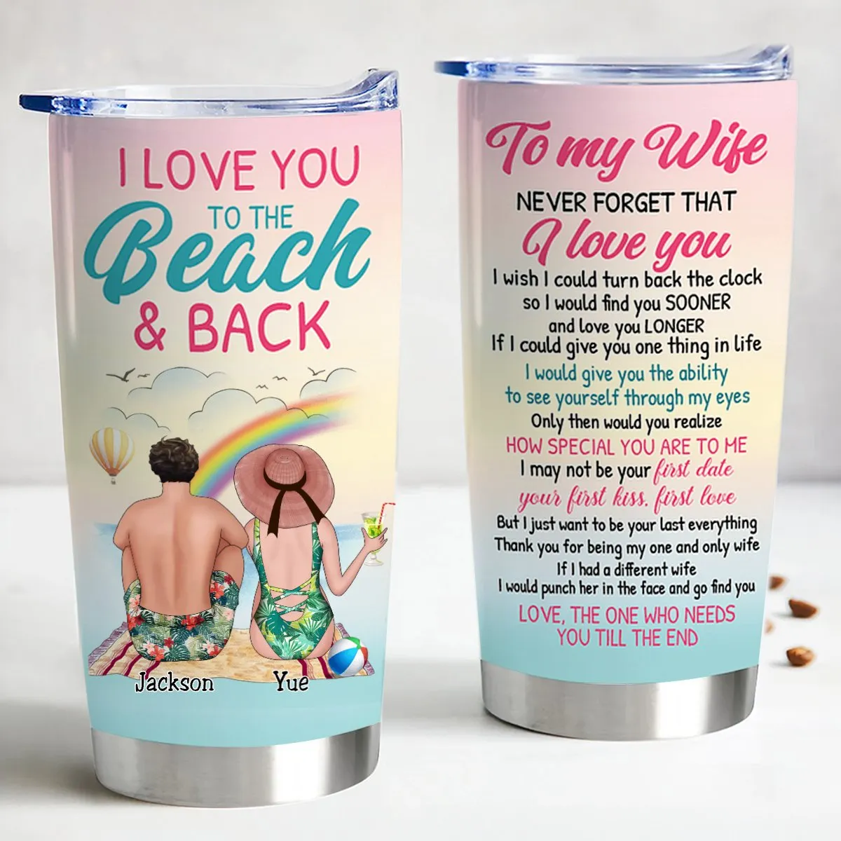 Couple - I Love You To The Beach And Back, To My Wife Never Forget That I Love You - Personalized Tumbler