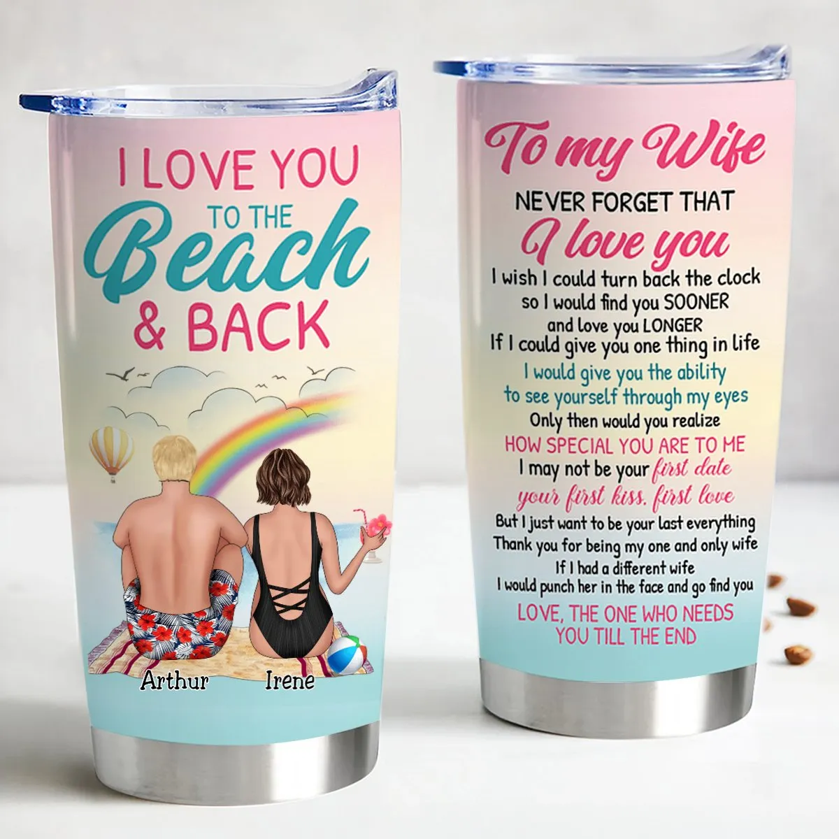 Couple - I Love You To The Beach And Back, To My Wife Never Forget That I Love You - Personalized Tumbler
