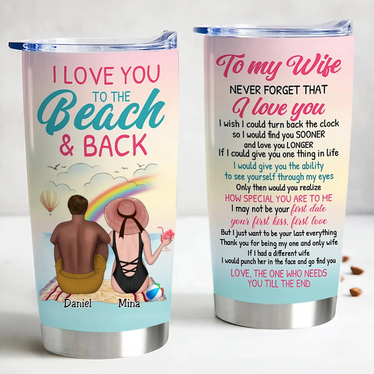 Couple - I Love You To The Beach And Back, To My Wife Never Forget That I Love You - Personalized Tumbler