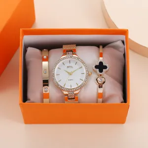 Creative and exquisite, personality, simple temperament, casual thin strap, mesh strap, quartz watch bracelet set (3pcs/set)