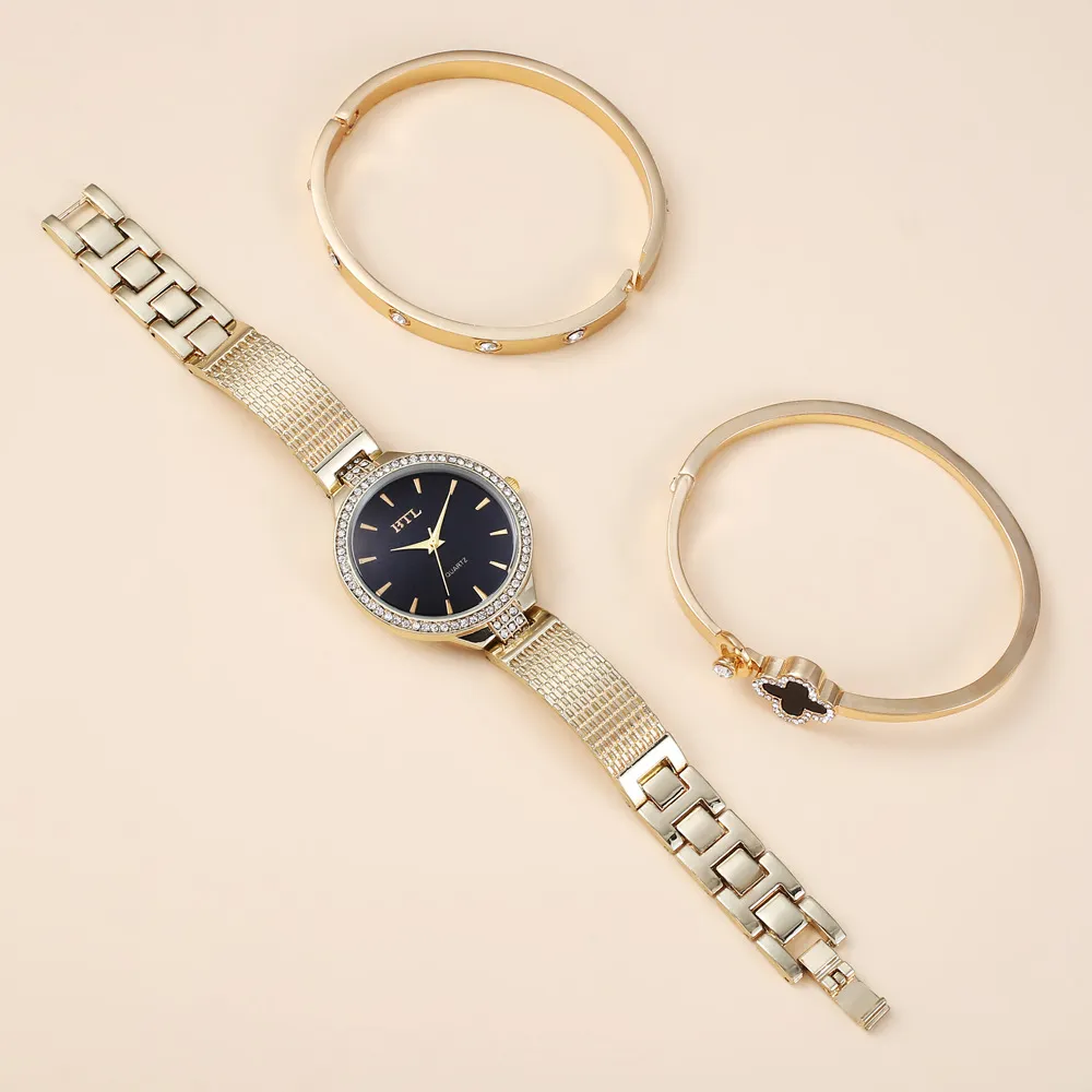 Creative and exquisite, personality, simple temperament, casual thin strap, mesh strap, quartz watch bracelet set (3pcs/set)