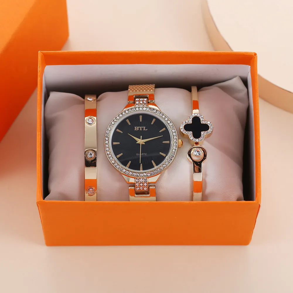 Creative and exquisite, personality, simple temperament, casual thin strap, mesh strap, quartz watch bracelet set (3pcs/set)