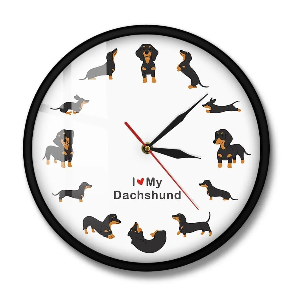 Cute Doxie Cartoon Style Dachshund Wall Clock Dog Breed Timepiece Sausage Dog