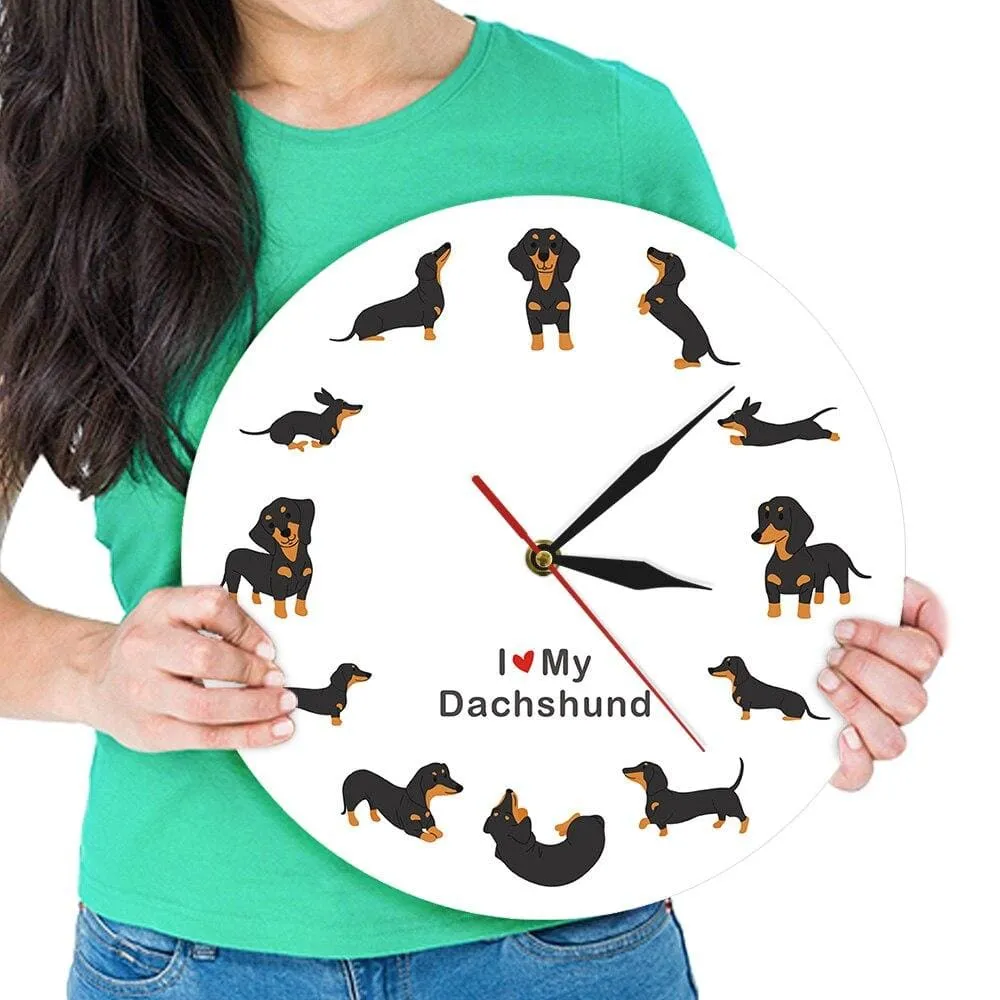 Cute Doxie Cartoon Style Dachshund Wall Clock Dog Breed Timepiece Sausage Dog
