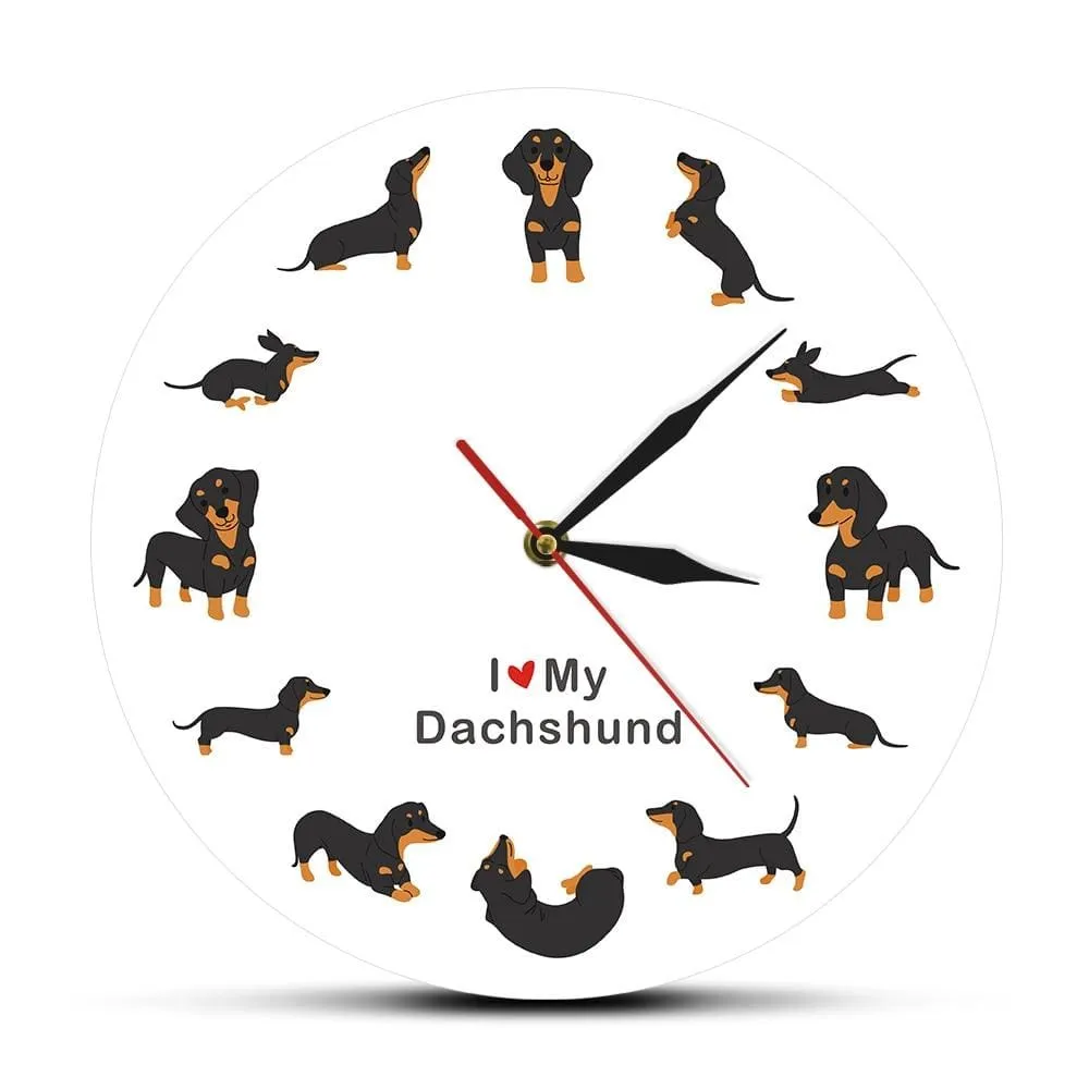 Cute Doxie Cartoon Style Dachshund Wall Clock Dog Breed Timepiece Sausage Dog