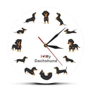 Cute Doxie Cartoon Style Dachshund Wall Clock Dog Breed Timepiece Sausage Dog
