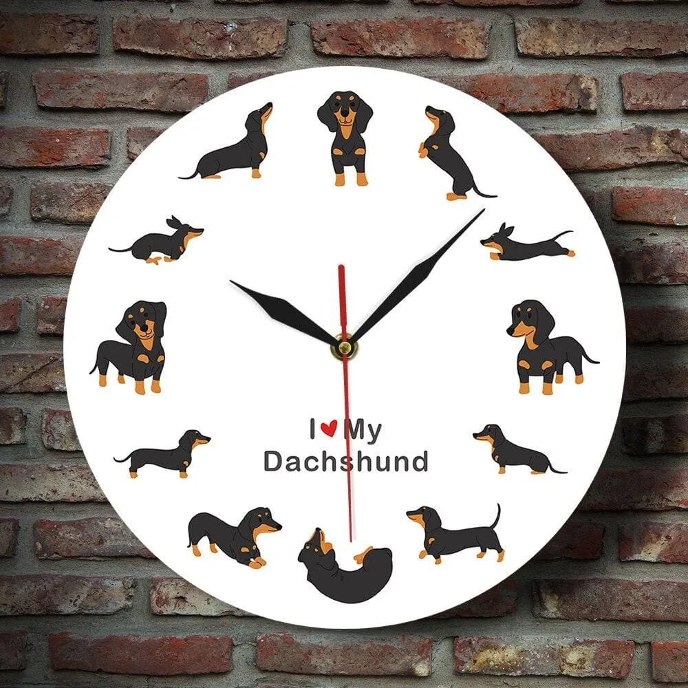 Cute Doxie Cartoon Style Dachshund Wall Clock Dog Breed Timepiece Sausage Dog