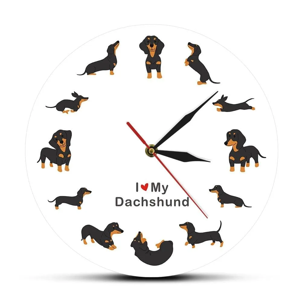 Cute Doxie Cartoon Style Dachshund Wall Clock Dog Breed Timepiece Sausage Dog