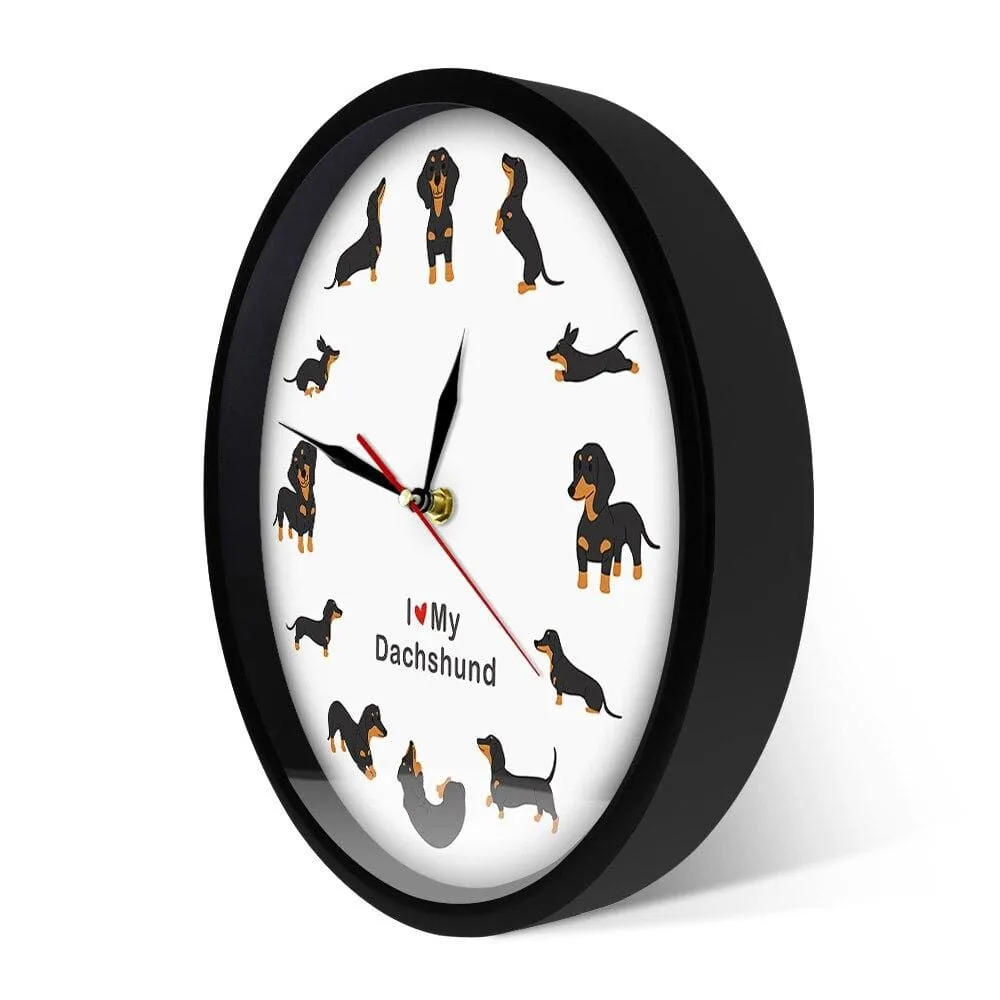 Cute Doxie Cartoon Style Dachshund Wall Clock Dog Breed Timepiece Sausage Dog