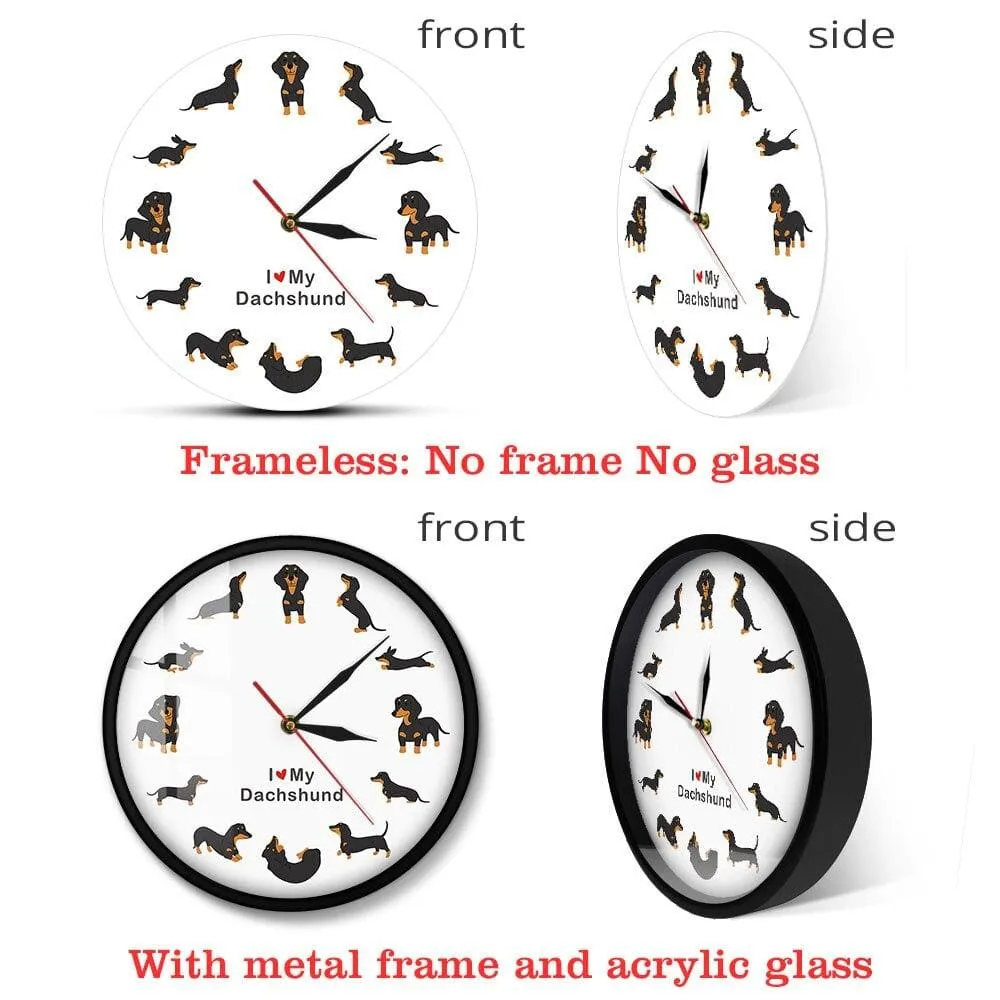 Cute Doxie Cartoon Style Dachshund Wall Clock Dog Breed Timepiece Sausage Dog