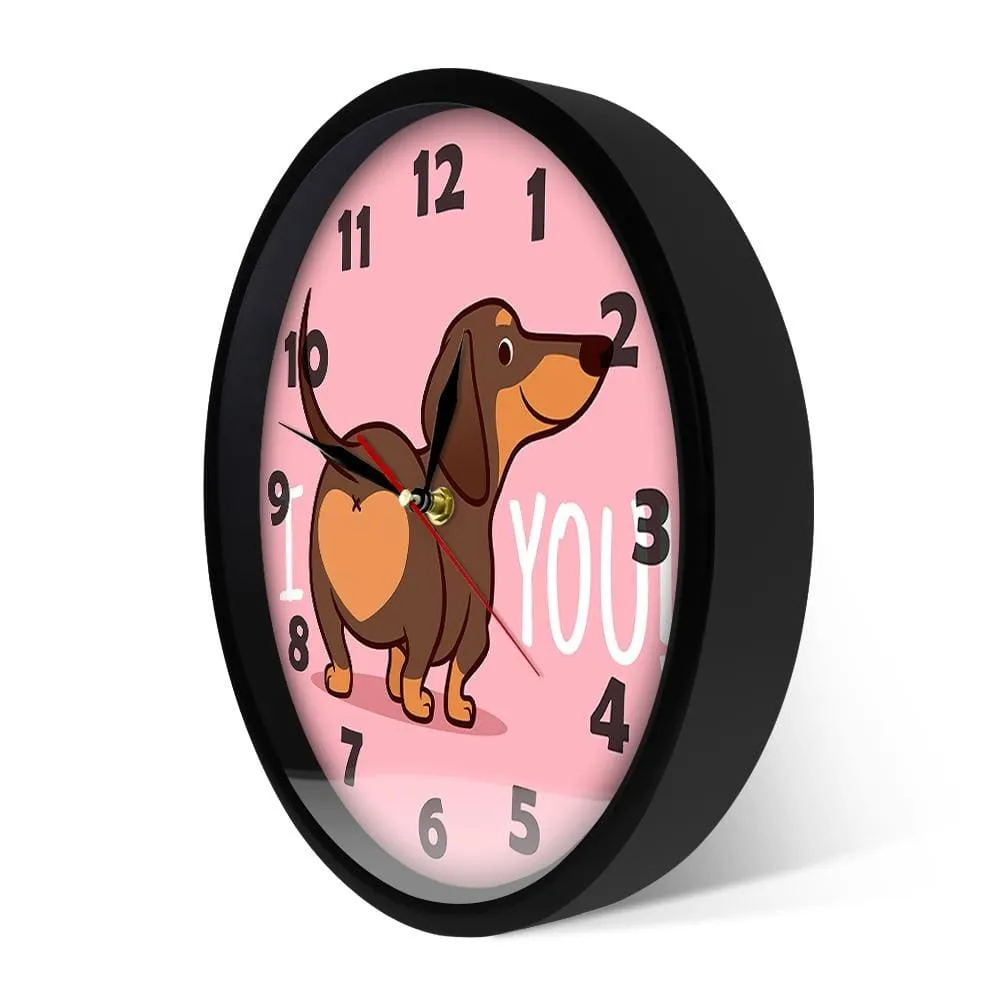 Dachshund Puppy Dog Pink Wall Clock Funny i Love you Heart Sausage Dog Butt