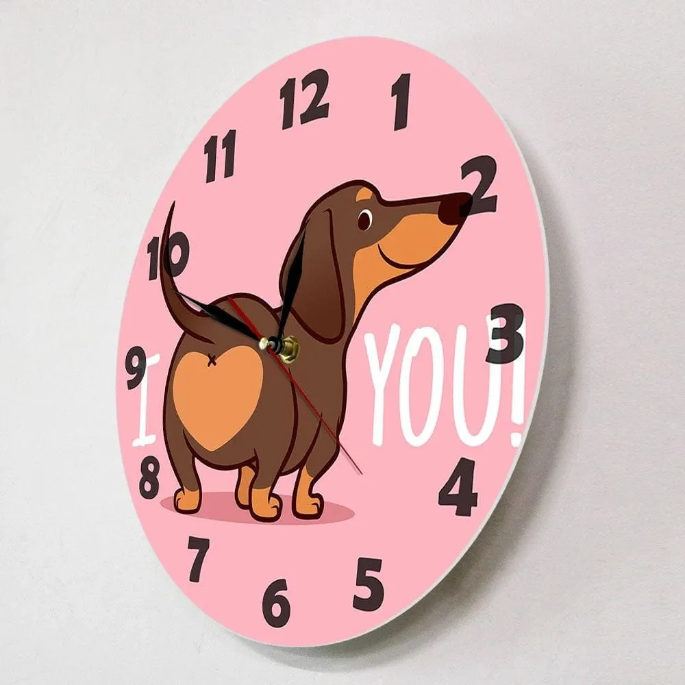 Dachshund Puppy Dog Pink Wall Clock Funny i Love you Heart Sausage Dog Butt