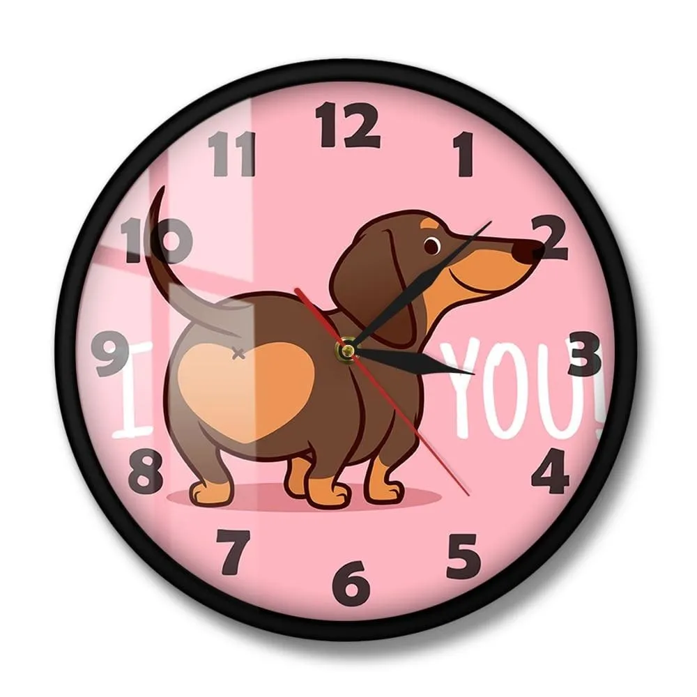 Dachshund Puppy Dog Pink Wall Clock Funny i Love you Heart Sausage Dog Butt