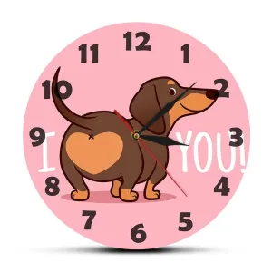 Dachshund Puppy Dog Pink Wall Clock Funny i Love you Heart Sausage Dog Butt