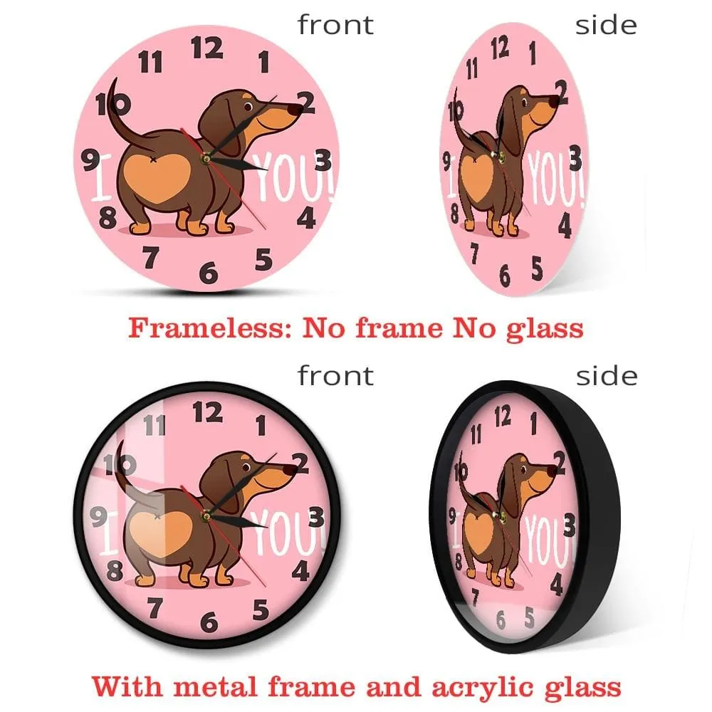 Dachshund Puppy Dog Pink Wall Clock Funny i Love you Heart Sausage Dog Butt
