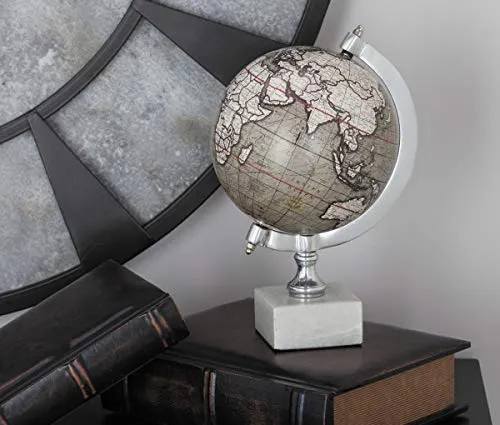 Deco 79 Marble Globe with Marble Base 7 x 7 x 11 Inches White