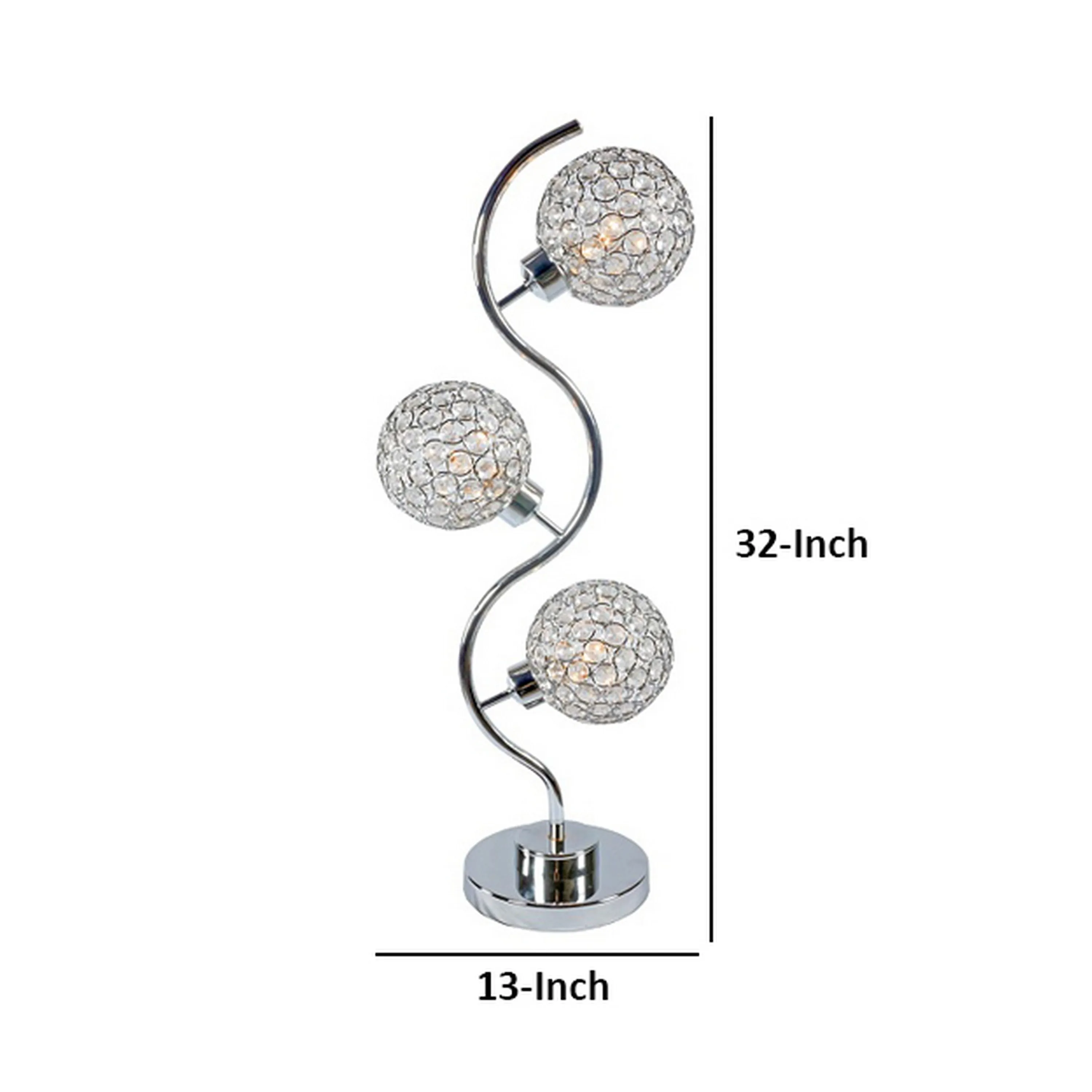 Denise 32 Inch Table Lamp, Metal Frame, Round Base Glass, Crystals, Silver By Casagear Home