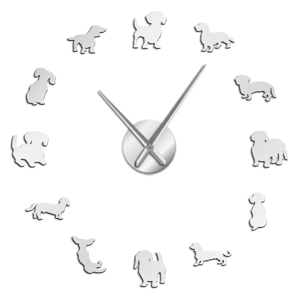 DIY Dachshund Wall Art Wiener-Dog Puppy Dog Pet Frameless Giant Wall Clock With Mirror Effect Sausage Dog Large Clock Wall Watch