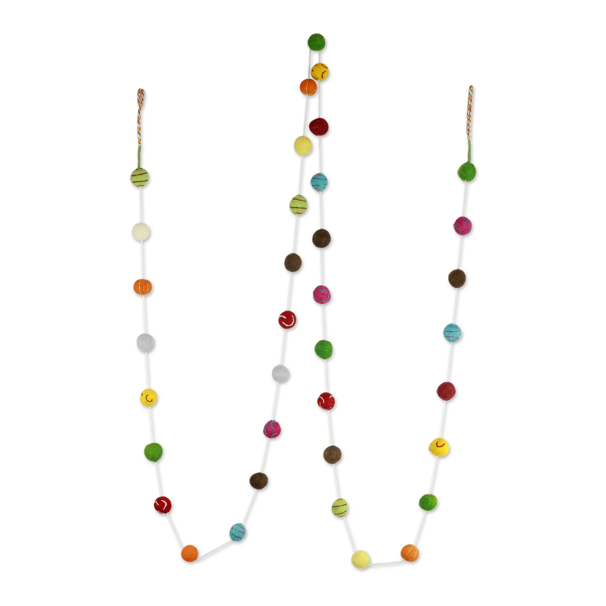 Embroidered Handmade Felt Holiday Garland - Gumdrop Pompoms | NOVICA