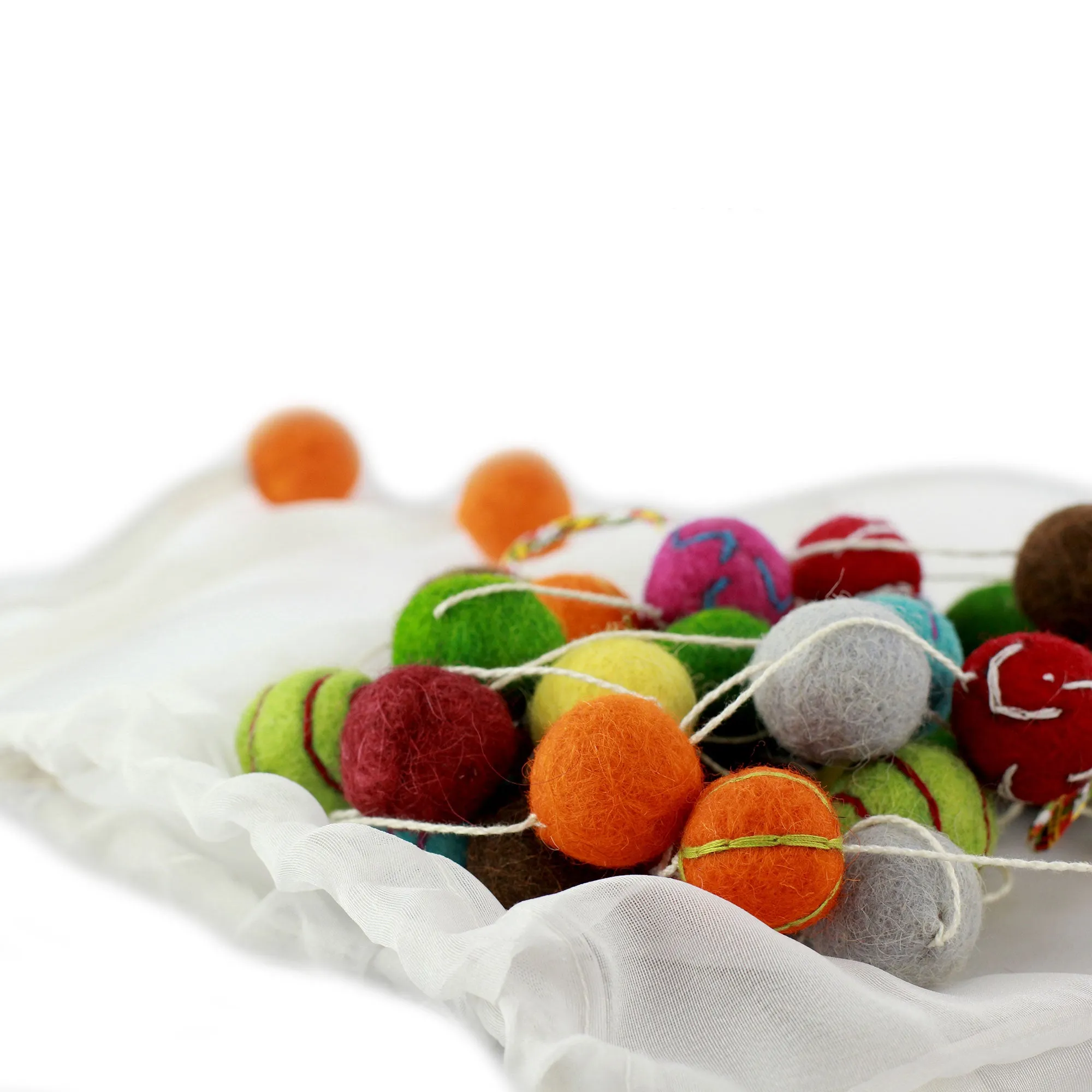 Embroidered Handmade Felt Holiday Garland - Gumdrop Pompoms | NOVICA