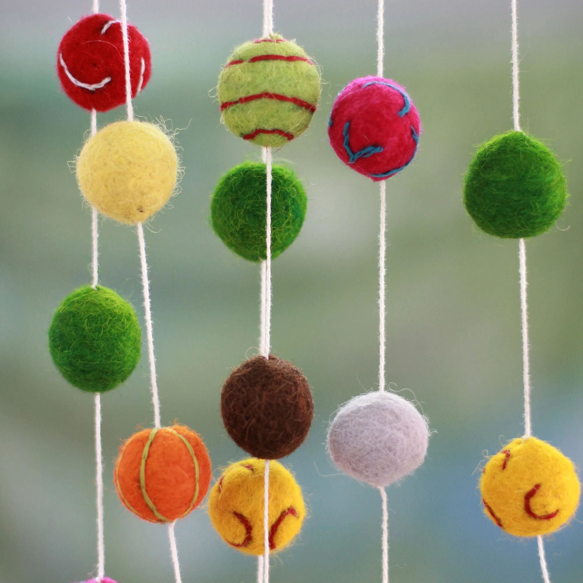 Embroidered Handmade Felt Holiday Garland - Gumdrop Pompoms | NOVICA