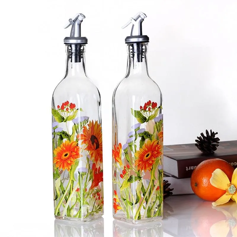 Ethnic Flower Painted Glass Bottles