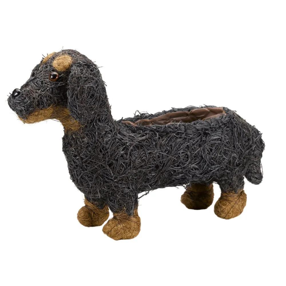 Flamboya 45cm Sausage Dog Rattan Planter