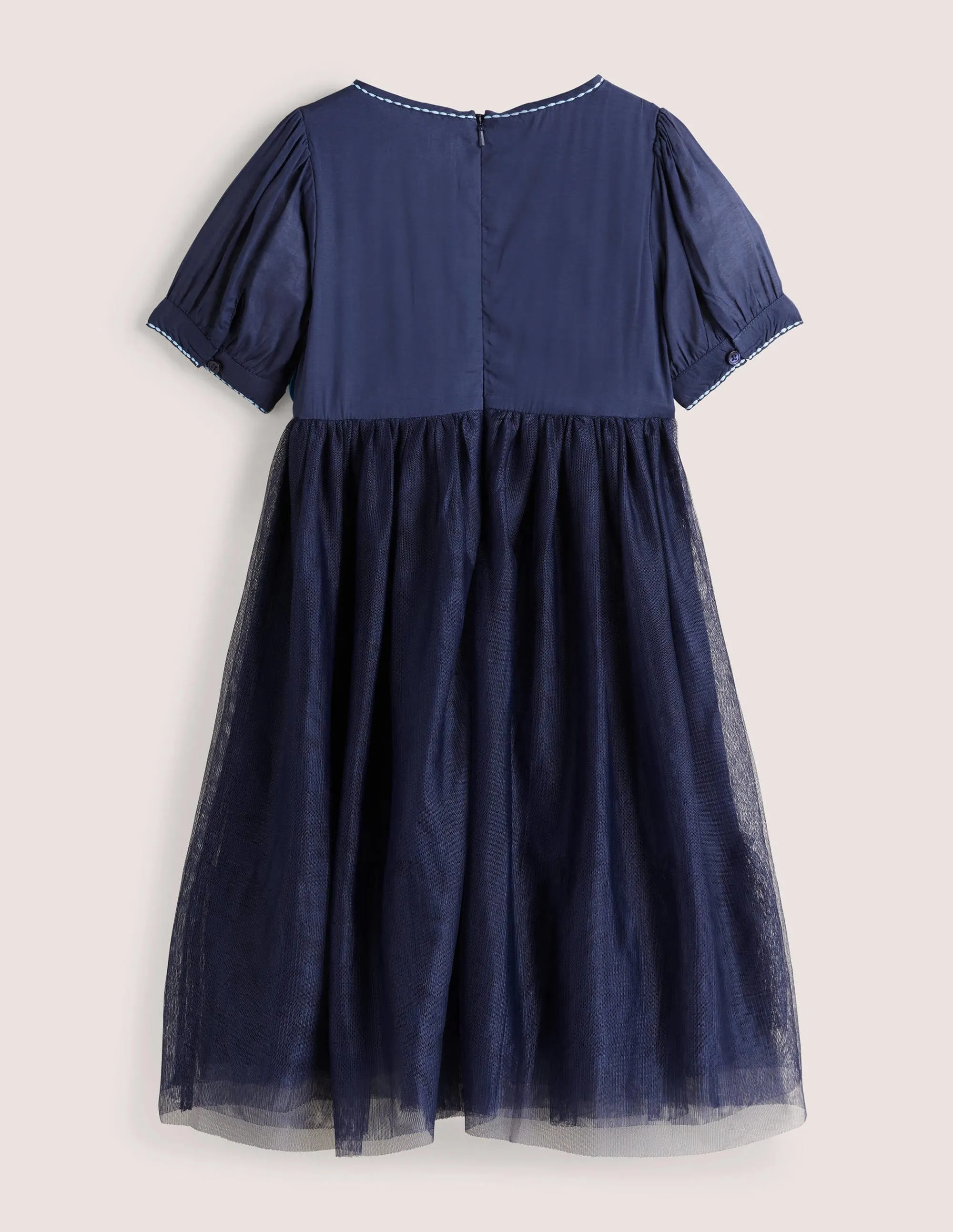 Flower Appliqué Dress-College Navy