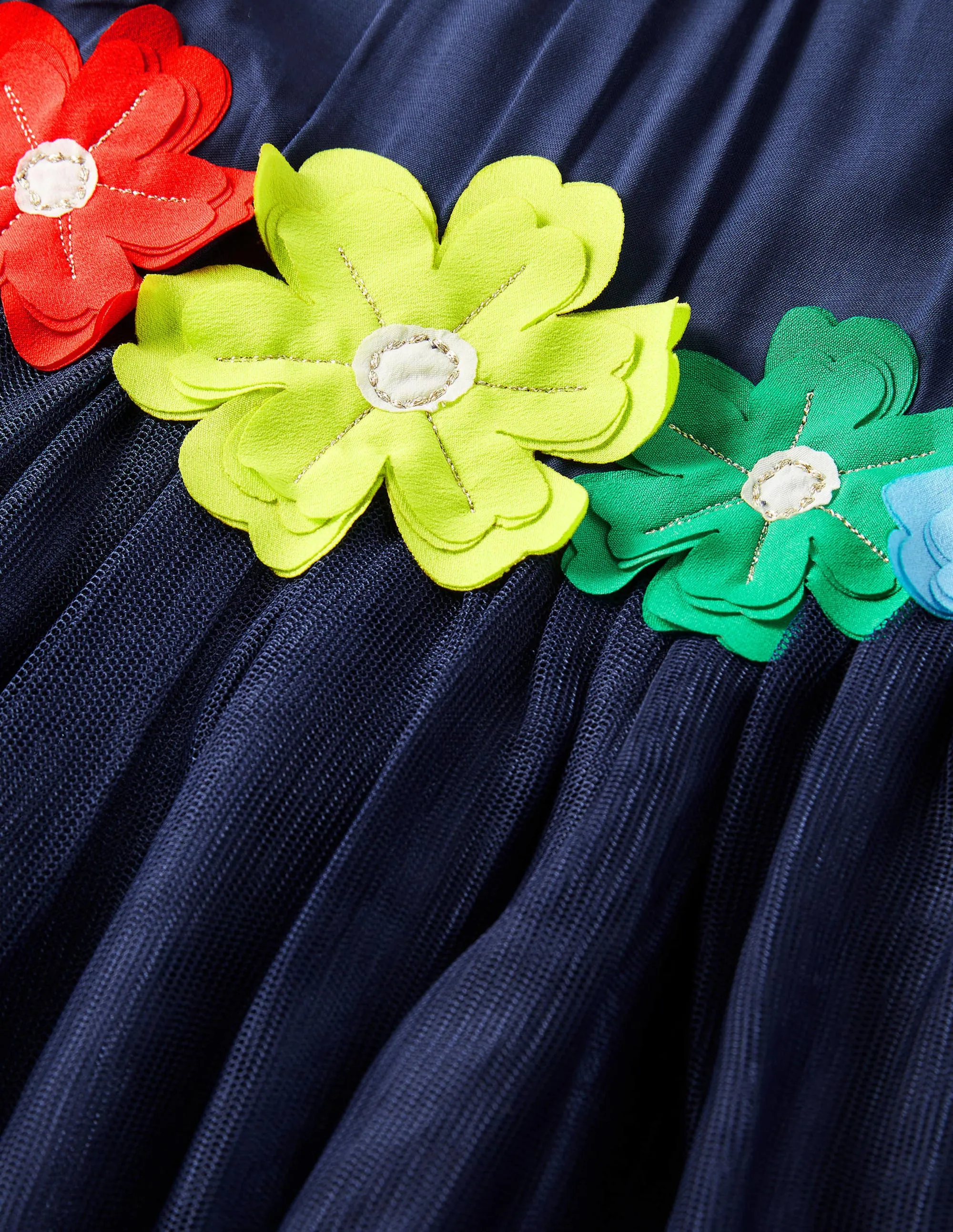 Flower Appliqué Dress-College Navy