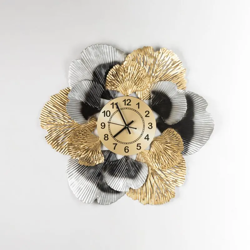 Flower Wall Clock Black & Golden