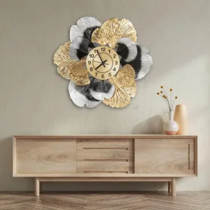 Flower Wall Clock Black & Golden