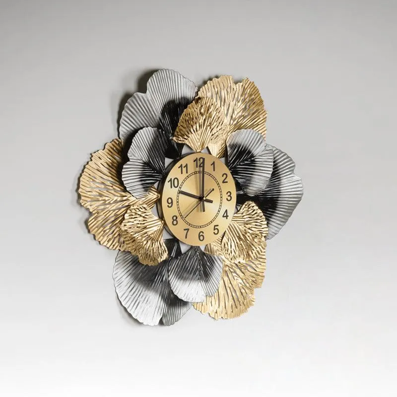 Flower Wall Clock Black & Golden