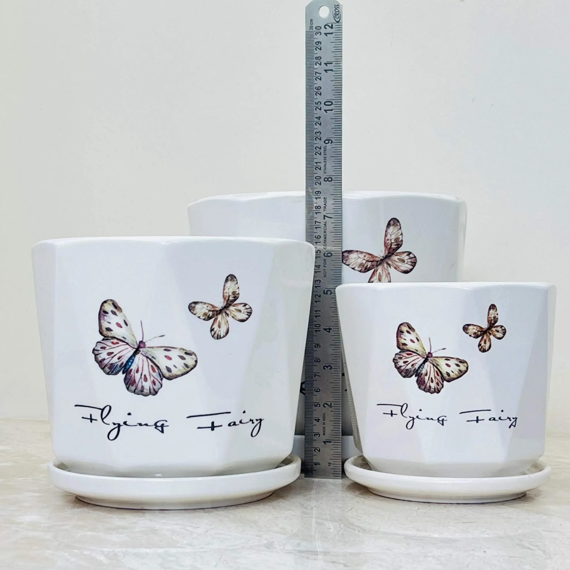 Flying Fairy Butterfly Ceramic Planter Set (Set Of 3)