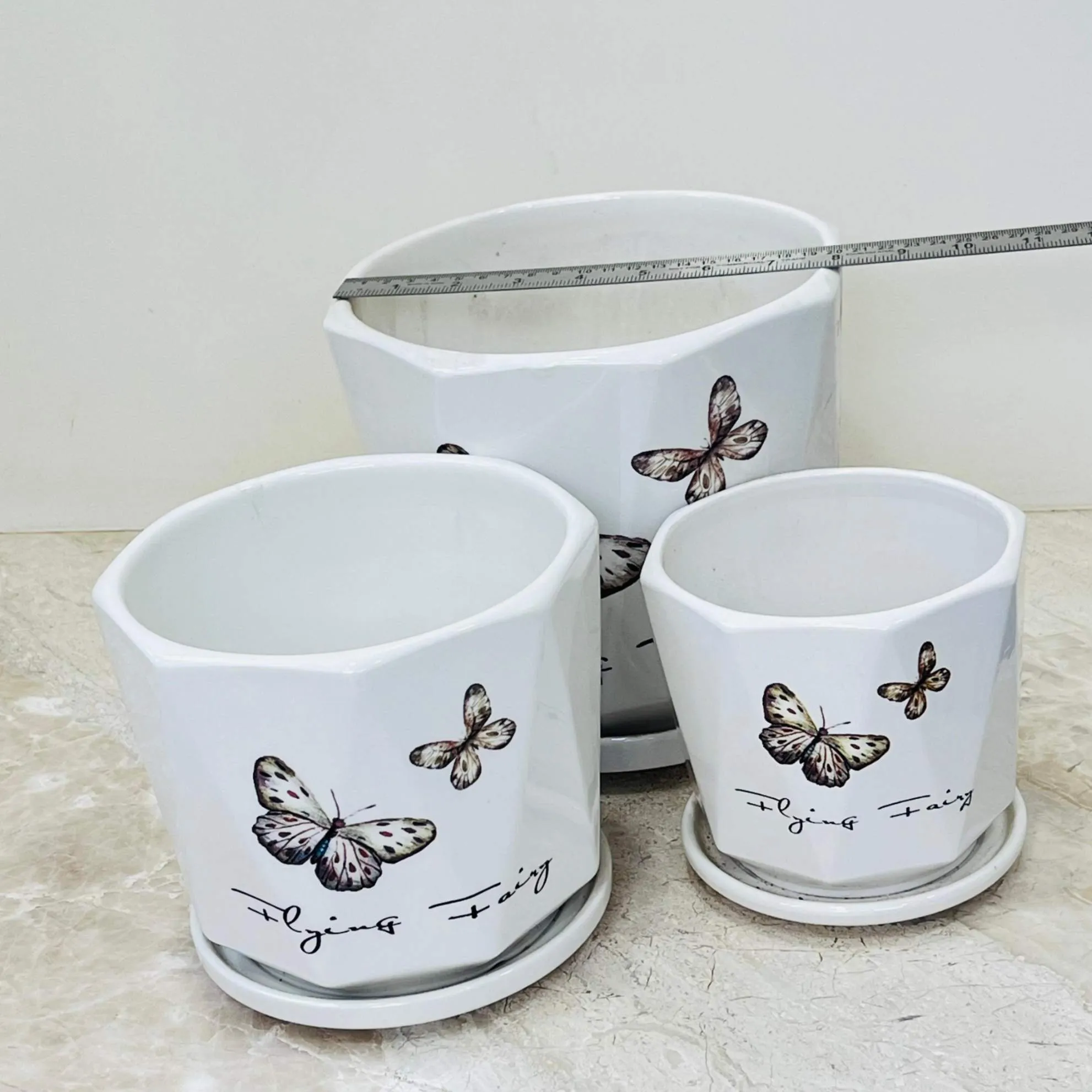Flying Fairy Butterfly Ceramic Planter Set (Set Of 3)