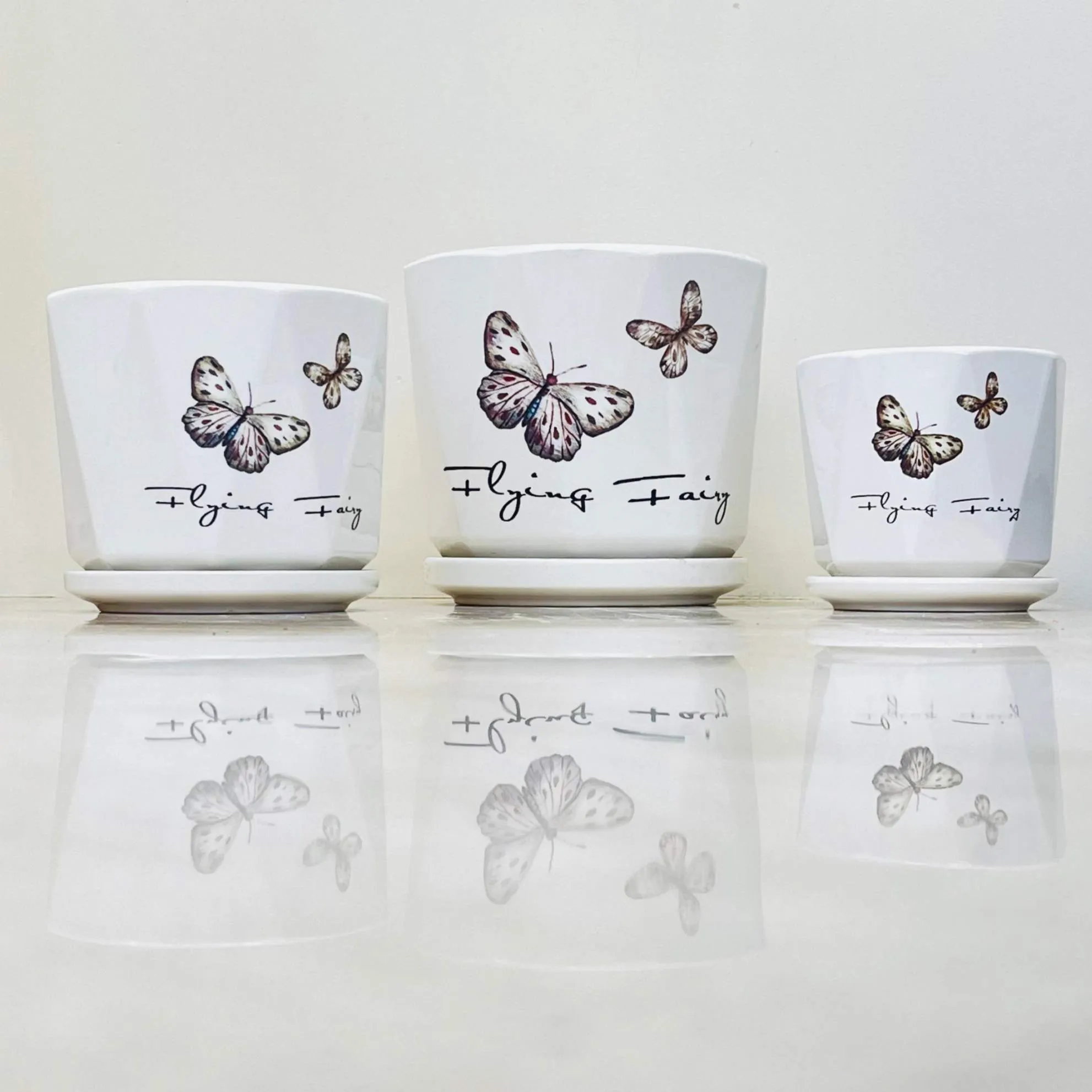 Flying Fairy Butterfly Ceramic Planter Set (Set Of 3)