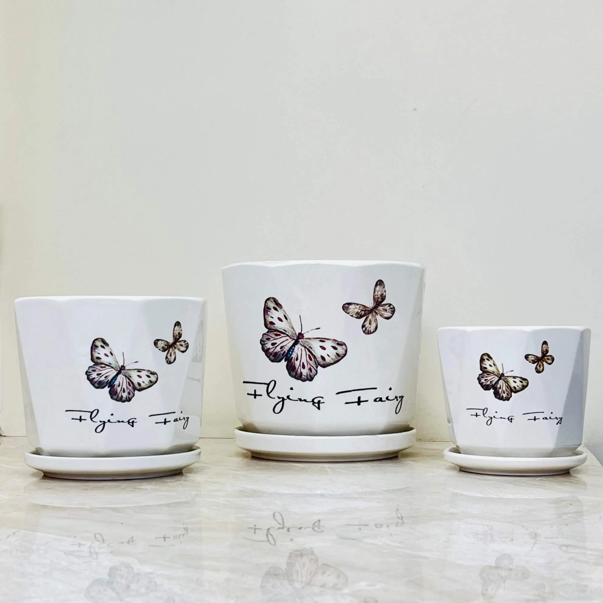 Flying Fairy Butterfly Ceramic Planter Set (Set Of 3)