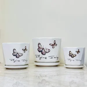 Flying Fairy Butterfly Ceramic Planter Set (Set Of 3)