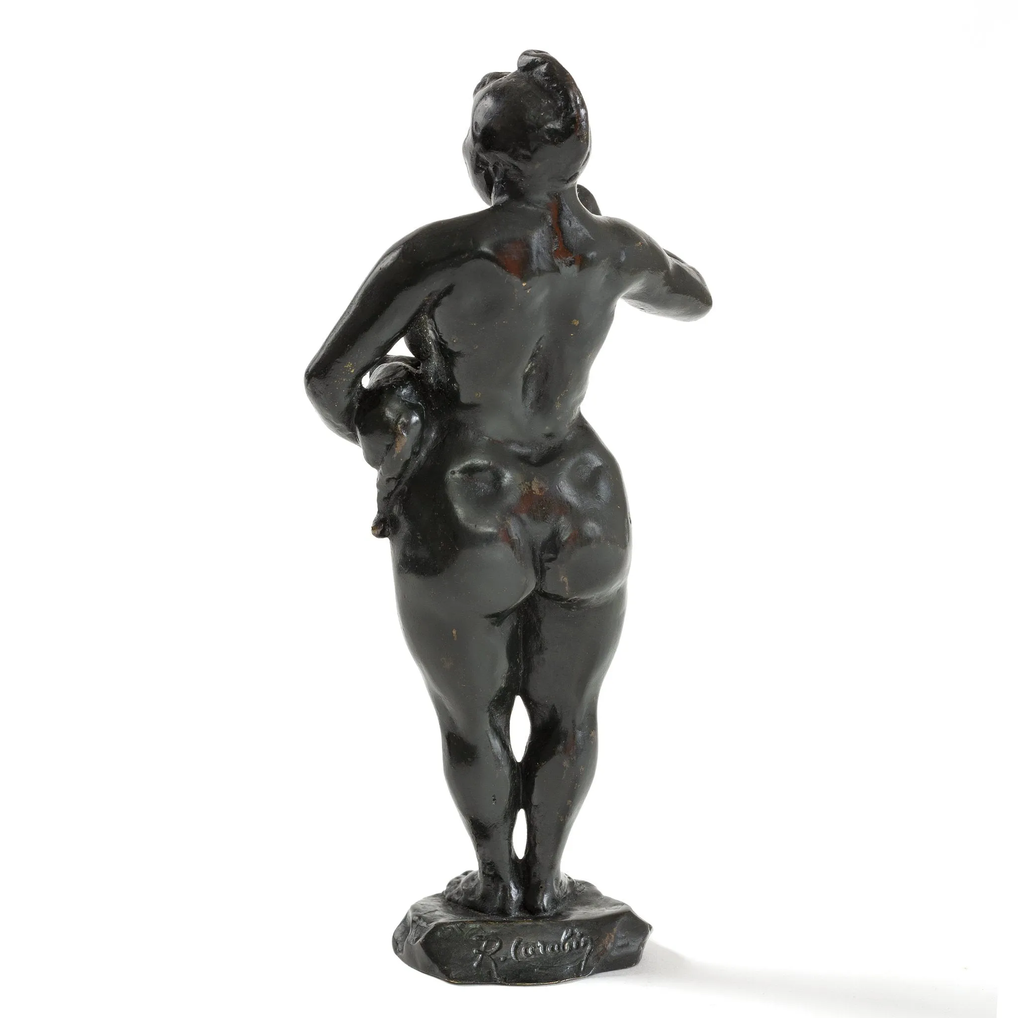 Fran?ois-Rupert Carabin "Woman and Cat" Patinated Bronze Sculpture