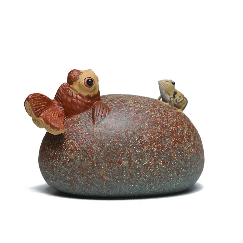 Gohobi Handmade Ceramic YiXing Clay Goldfish and Frog Ornament Tea pet