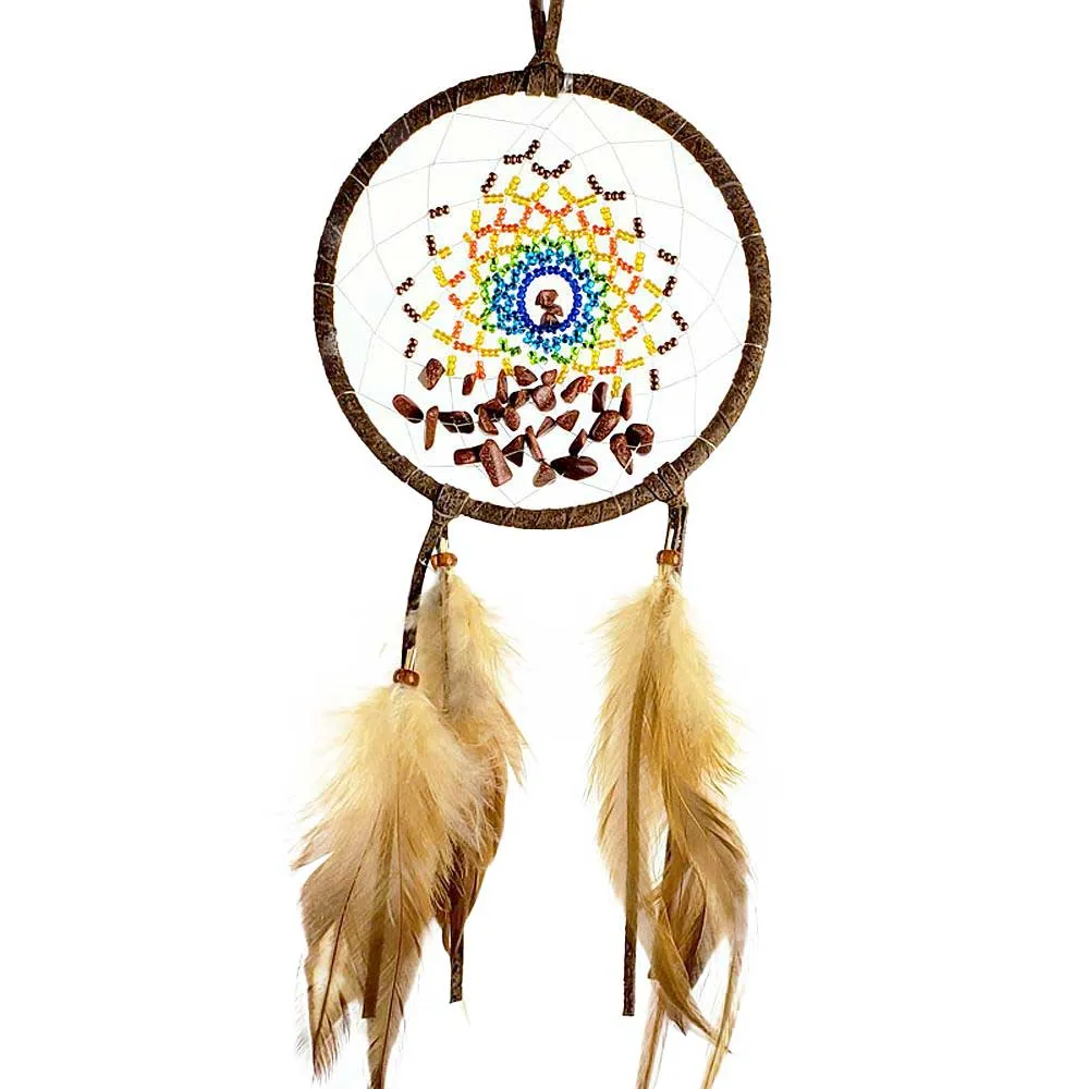 Goldstone Gemstone Brown Leather Energy Flow Dreamcatcher 4"