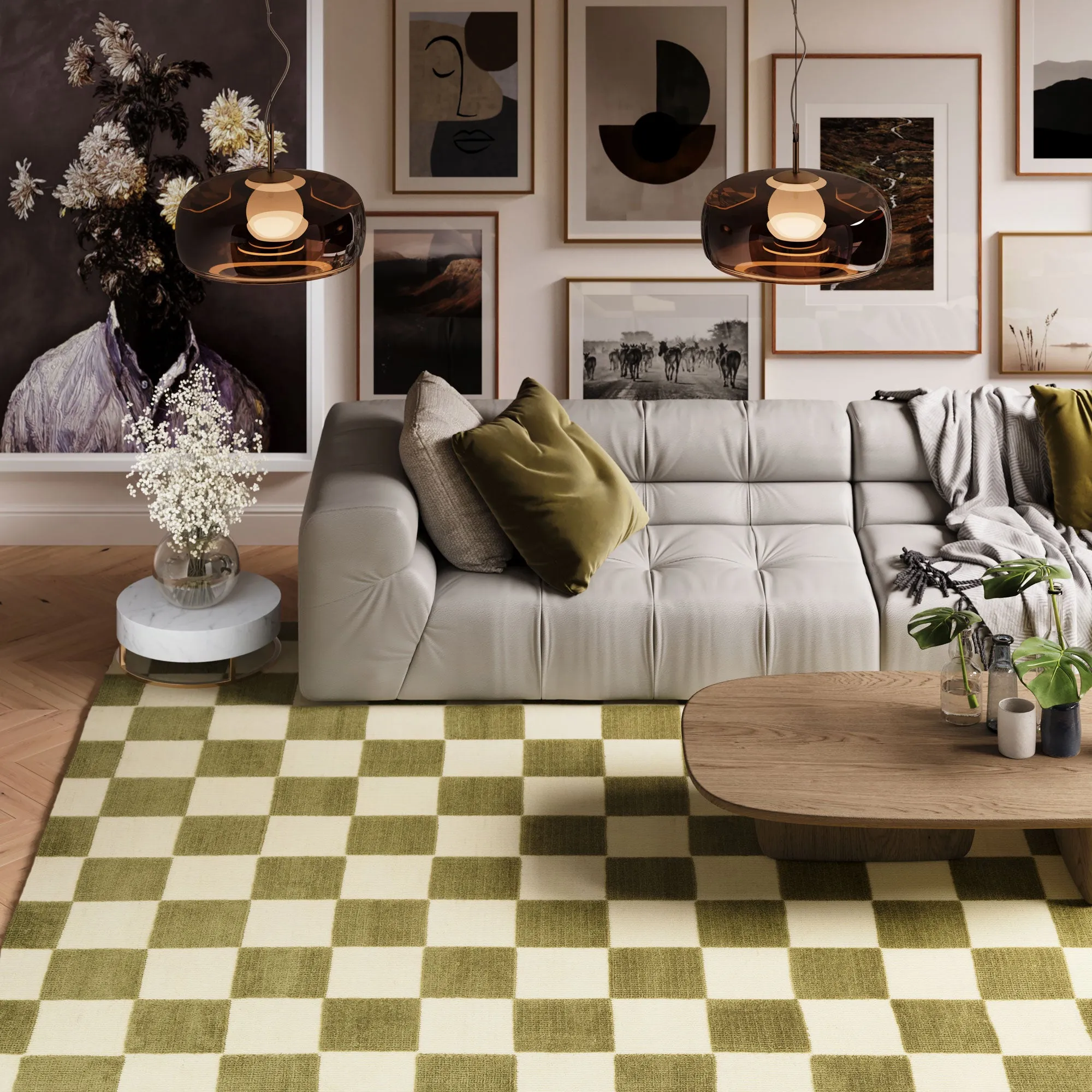 Green Retro Blocks Rug - Maze