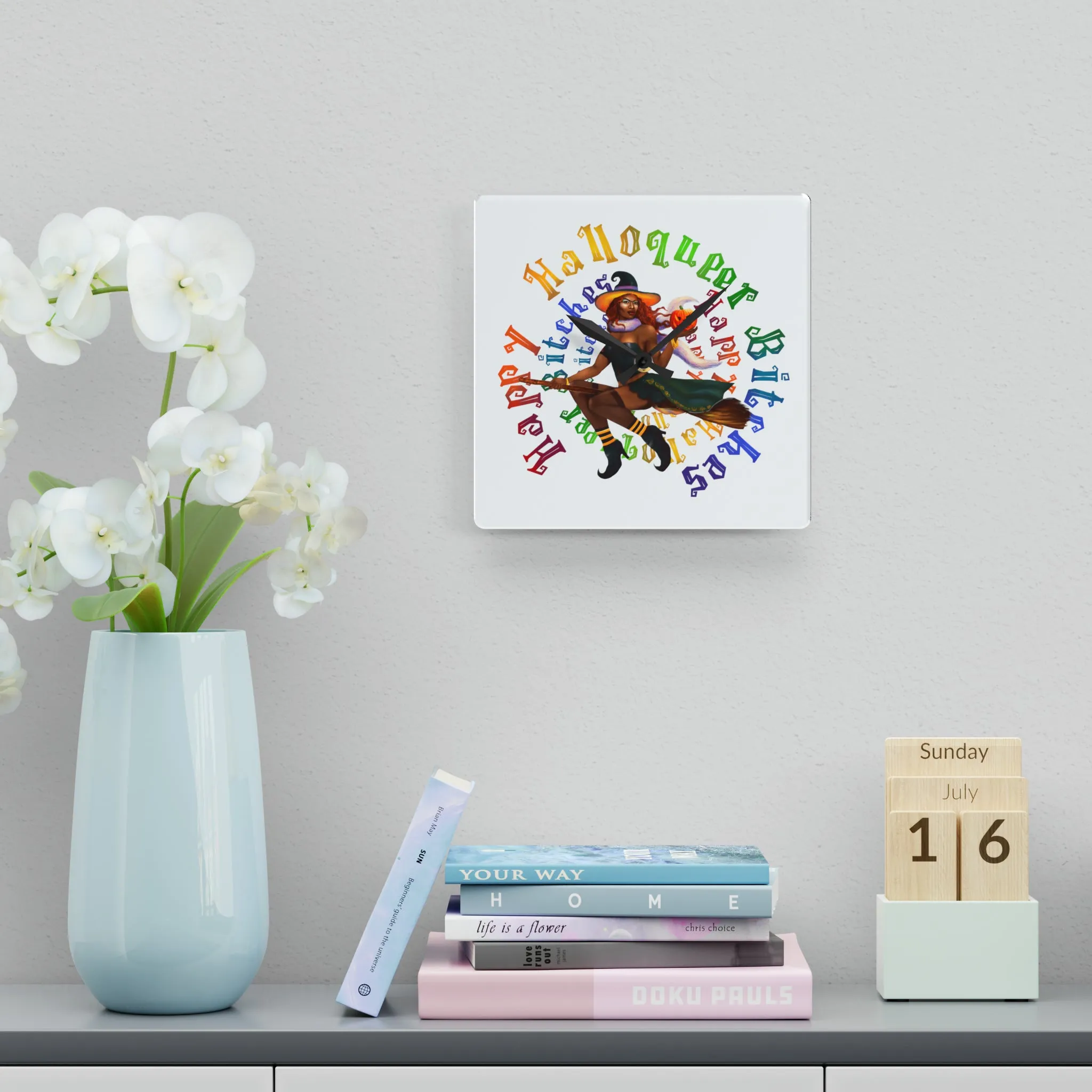 Halloween Acrylic Wall Clock - Happy HallowQueer Bitches(Black)