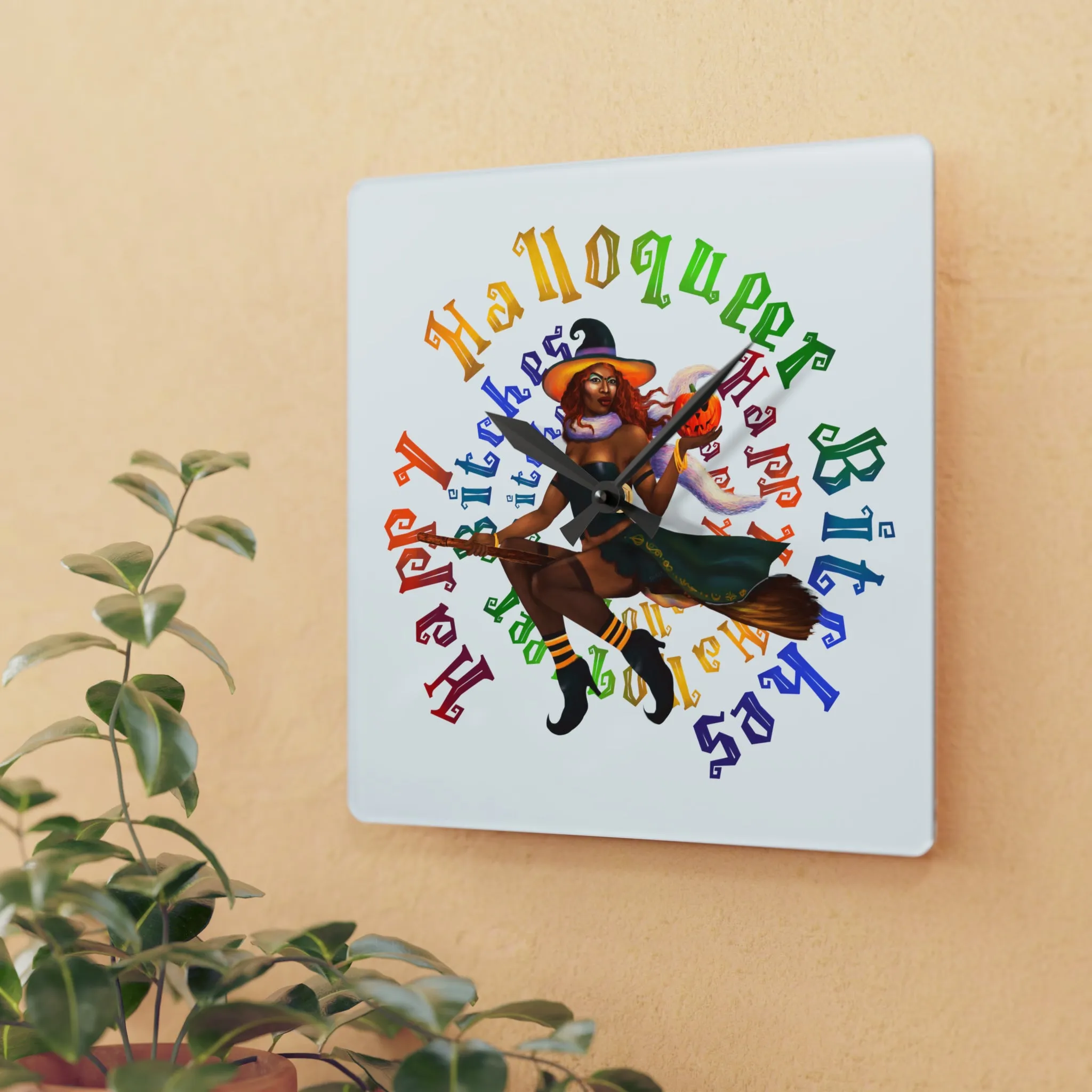 Halloween Acrylic Wall Clock - Happy HallowQueer Bitches(Black)