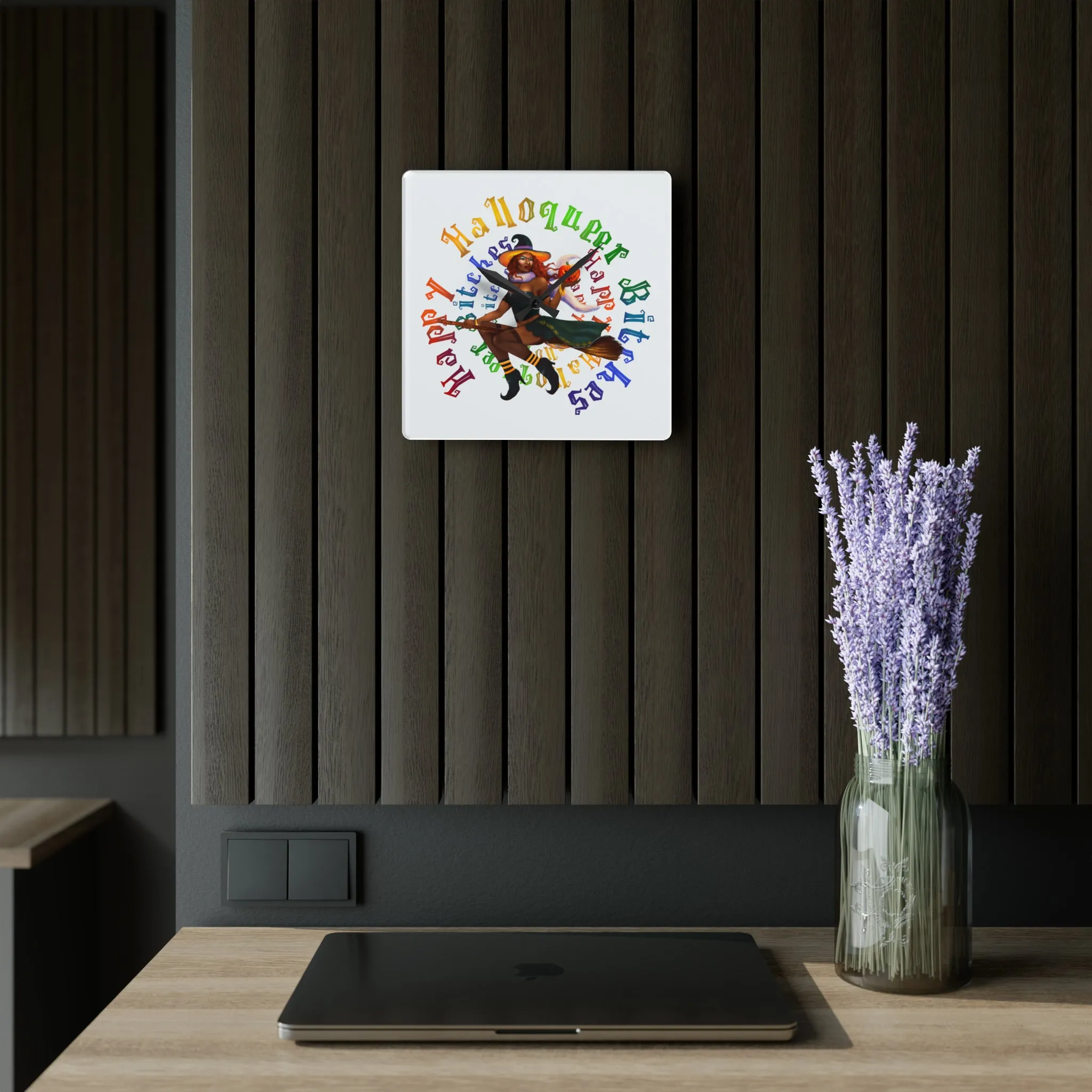 Halloween Acrylic Wall Clock - Happy HallowQueer Bitches(Black)
