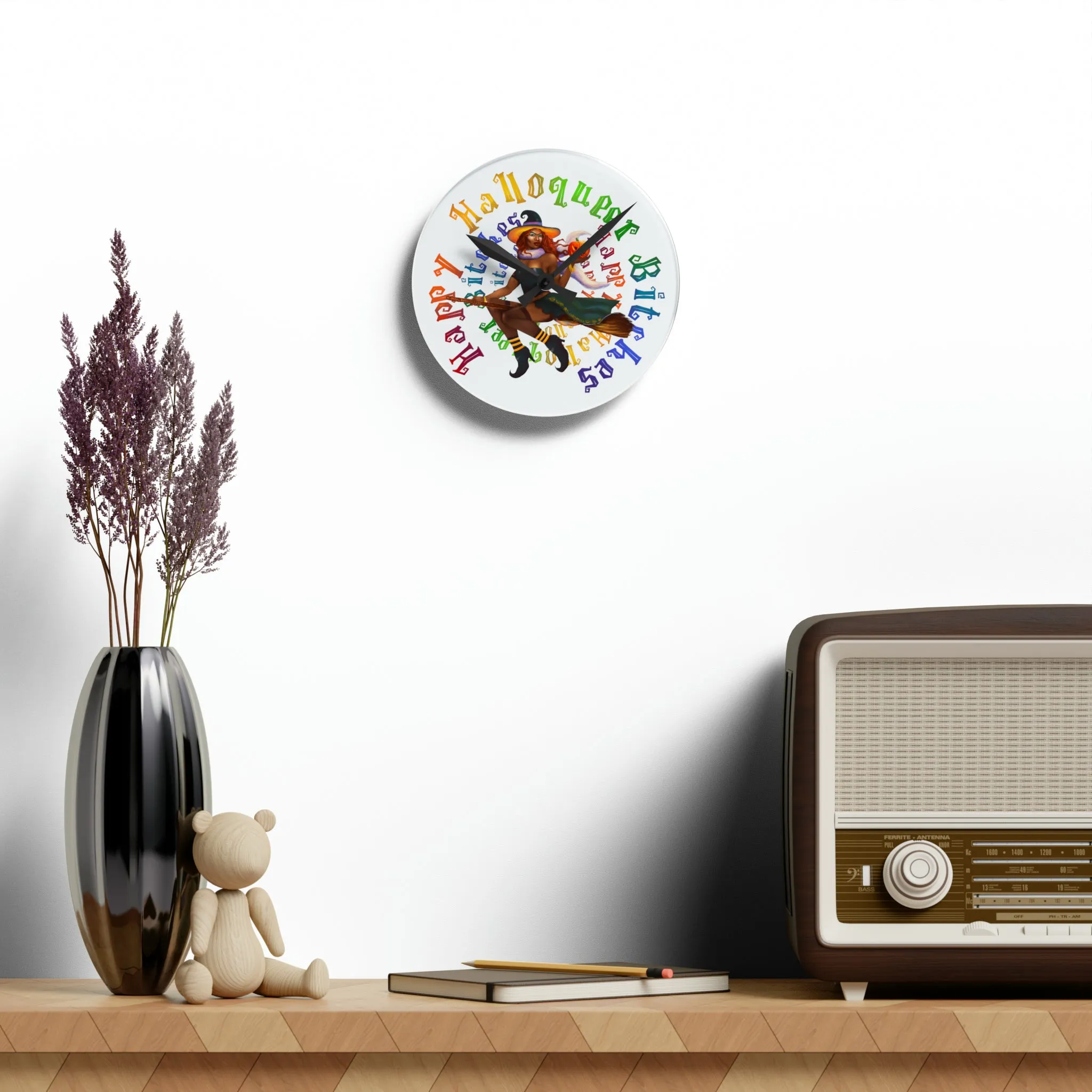 Halloween Acrylic Wall Clock - Happy HallowQueer Bitches(Black)