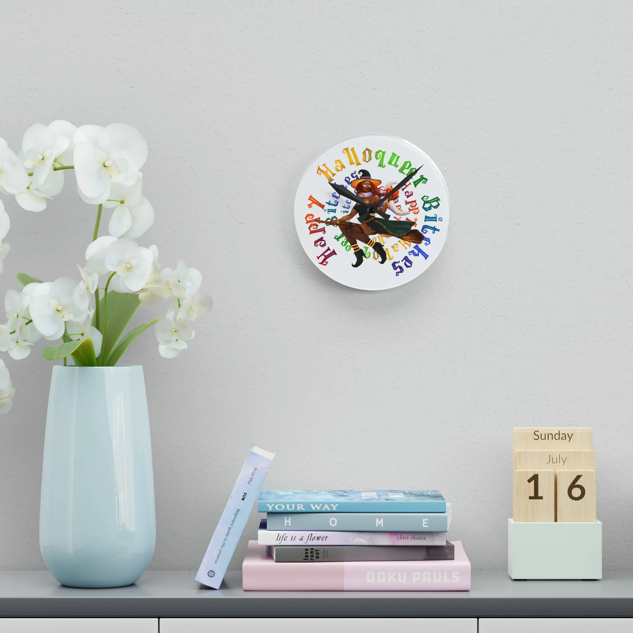 Halloween Acrylic Wall Clock - Happy HallowQueer Bitches(Black)